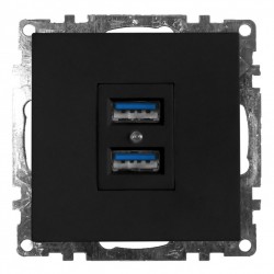 Розетка USB 2-местная (механизм), STEKKER GLS10-7115-05, 250B, 2,4А, серия Катрин, черная