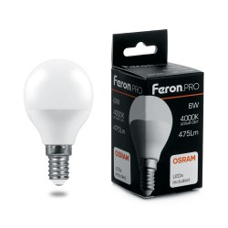 Лампа светодиодная Feron.PRO LB-1406 Шар G45 E14 6W теплый свет (2700К) OSRAM LED