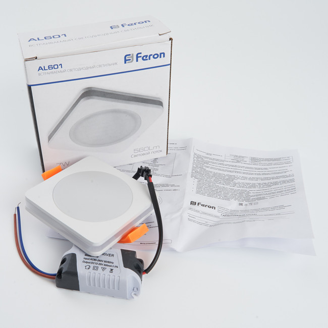 Светодиодный светильник Feron AL601 встраиваемый 7W 4000K белый, артикул FERON 28906 Светодиодный светильник Feron AL601 встраиваемый 7W 4000K белый, артикул FERON 28906