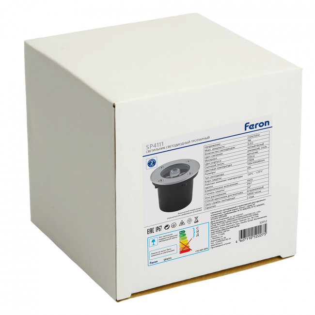 Светодиодный светильник тротуарный (грунтовый) Feron SP4111 3W 2700K 230V IP67, артикул FERON 32012 Светодиодный светильник тротуарный (грунтовый) Feron SP4111 3W 2700K 230V IP67, артикул FERON 32012