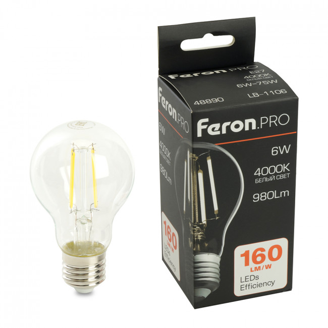 Лампа светодиодная Feron.PRO LB-1106 Шар E27 980LM 6W 175-265V 4000K, артикул FERON 48890 Лампа светодиодная Feron.PRO LB-1106 Шар E27 980LM 6W 175-265V 4000K, артикул FERON 48890