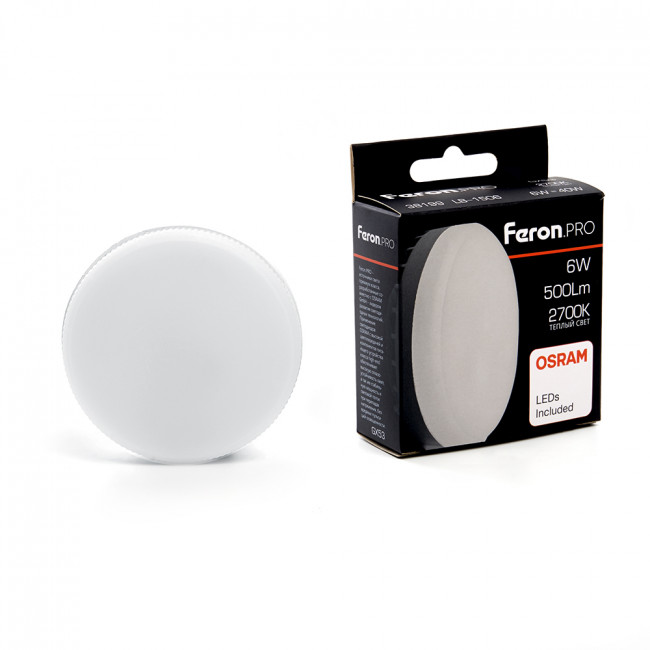 Лампа светодиодная Feron LB-1506 GX53 6W 175-265V 2700K OSRAM LED, артикул FERON 38199