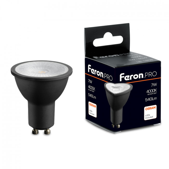Лампа светодиодная Feron.PRO LB-1607 GU10 7W 175-265V 4000K  в черном корпусе, артикул FERON 48955