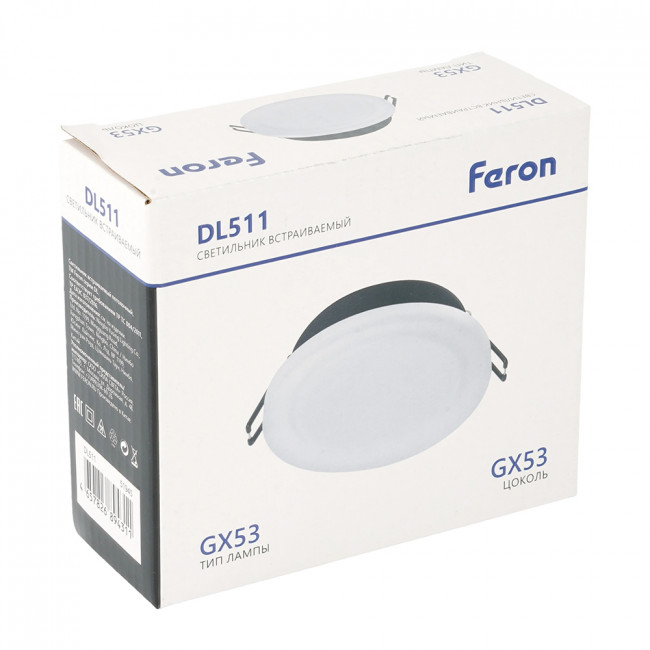 Светильник встраиваемый Feron DL511 потолочный GX53 черный, артикул FERON 51945