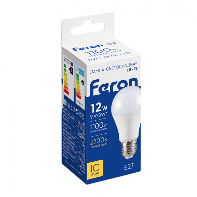 Лампа светодиодная Feron LB-93 Шар E27 12W 175-265V 2700K, артикул FERON 25489 Лампа светодиодная Feron LB-93 Шар E27 12W 175-265V 2700K, артикул FERON 25489