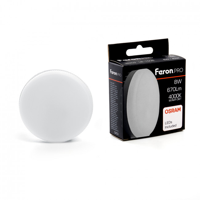 Лампа светодиодная Feron LB-1508 GX53 8W 175-265V 4000K OSRAM LED, артикул FERON 38203