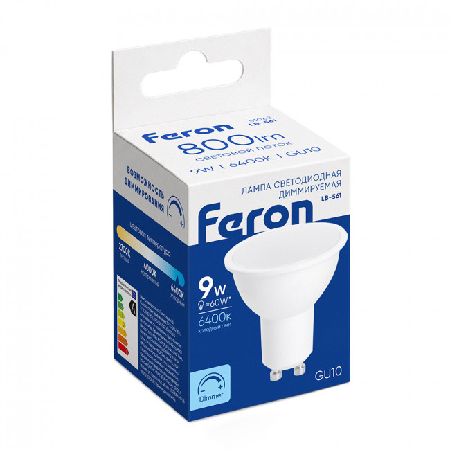 Лампа светодиодная диммируемая Feron LB-561 MR16 GU10 9W 230V 6400K, артикул FERON 51063