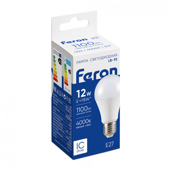 Лампа светодиодная Feron LB-93 Шар E27 12W 175-265V 4000K, артикул FERON 25487