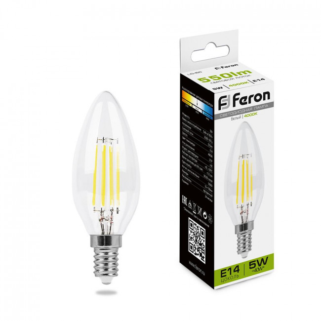 Лампа светодиодная Feron LB-58 Свеча E14 5W 230V 4000K, артикул FERON 25573 Лампа светодиодная Feron LB-58 Свеча E14 5W 230V 4000K, артикул FERON 25573