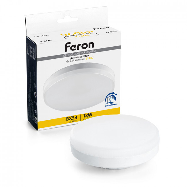 Лампа светодиодная диммируемая Feron LB-456 GX53 12W 230V 2700K, артикул FERON 51064 Лампа светодиодная диммируемая Feron LB-456 GX53 12W 230V 2700K, артикул FERON 51064
