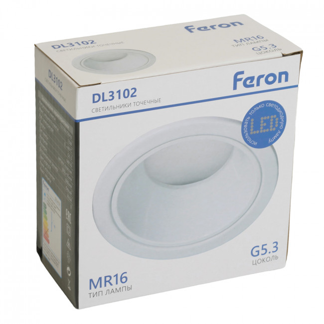 Светильник встраиваемый Feron DL3102 потолочный MR16 G5.3 белый, артикул FERON 51398