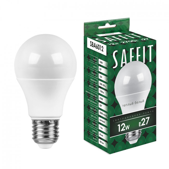 Лампа светодиодная SAFFIT SBA6012 Шар E27 12W 230V 2700K, артикул SAFFIT 55007