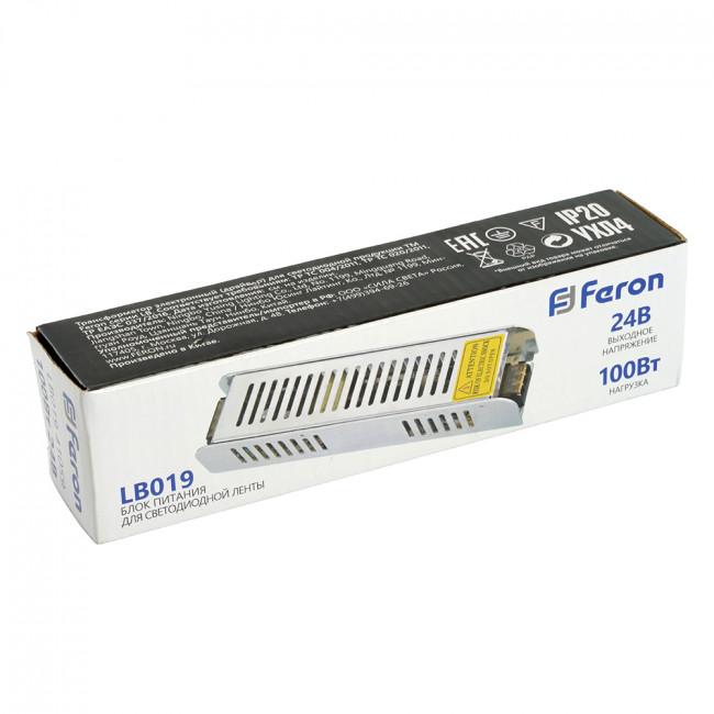 Трансформатор электронный для светодиодной ленты 100W 24V (драйвер), LB019, артикул FERON 41059