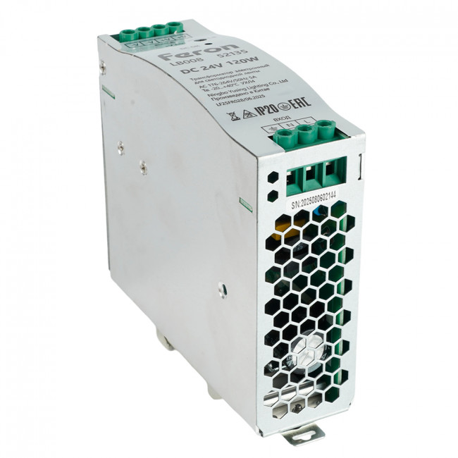 Трансформатор электронный на DIN-рейку 120W 24V 40*125.2*113.5мм IP20, LB008, артикул FERON 52135