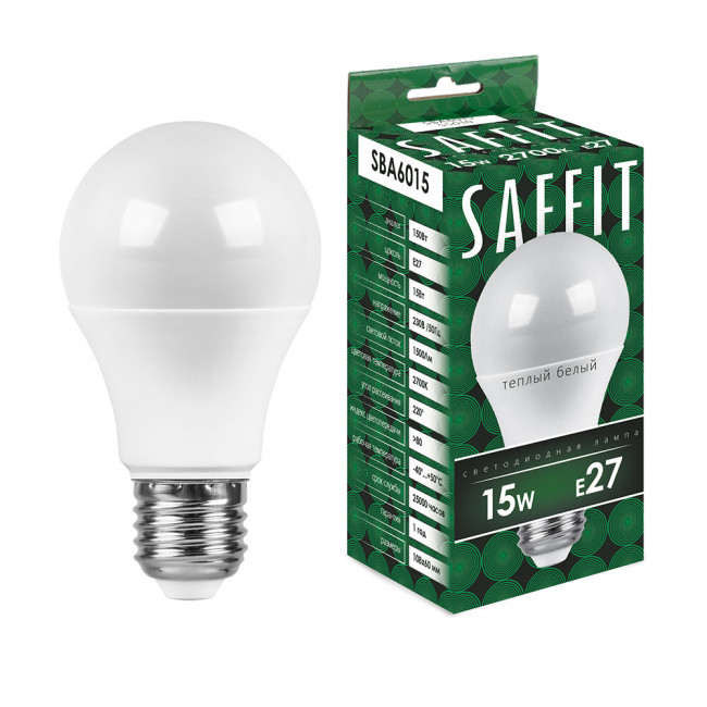 Лампа светодиодная SAFFIT SBA6015 Шар E27 15W 230V 2700K, артикул SAFFIT 55010 Лампа светодиодная SAFFIT SBA6015 Шар E27 15W 230V 2700K, артикул SAFFIT 55010