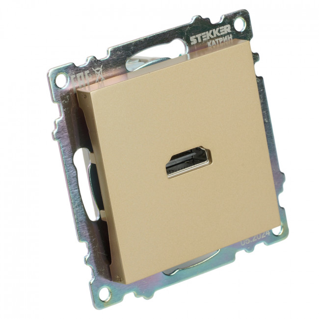 Розетка HDMI 2.1, Type A (механизм), STEKKER, GLS00-7118-08, серия Катрин, золото, артикул STEKKER 50060