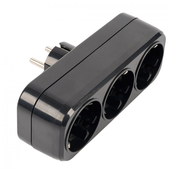 Разветвитель сетевой 3-местный с/з STEKKER ADP16-23-20, 250V, 16A, ABS пластик, черный, артикул STEKKER 50681