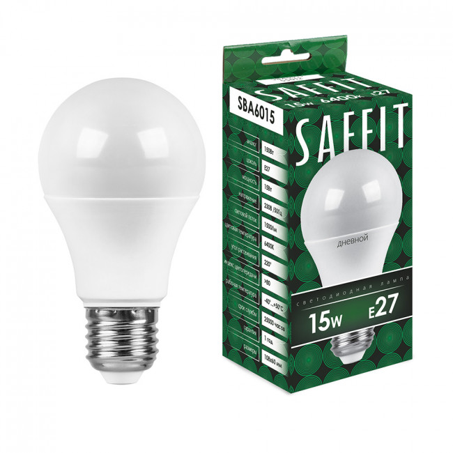 Лампа светодиодная SAFFIT SBA6015 Шар E27 15W 230V 6400K, артикул SAFFIT 55012