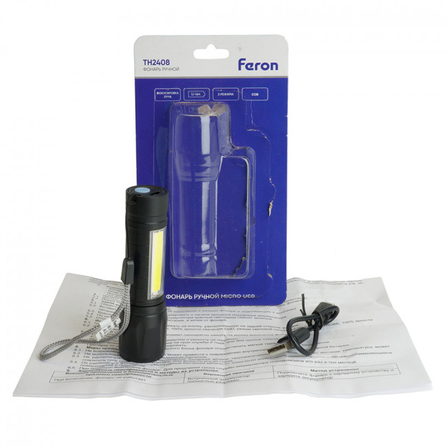 Фонарь ручной Feron TH2408 с аккумулятором USB ZOOM, артикул FERON 51118 Фонарь ручной Feron TH2408 с аккумулятором USB ZOOM, артикул FERON 51118