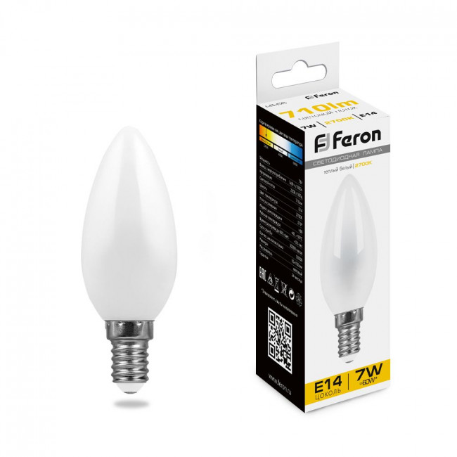 Лампа светодиодная Feron LB-66 Свеча E14 7W 230V 2700K, артикул FERON 25785