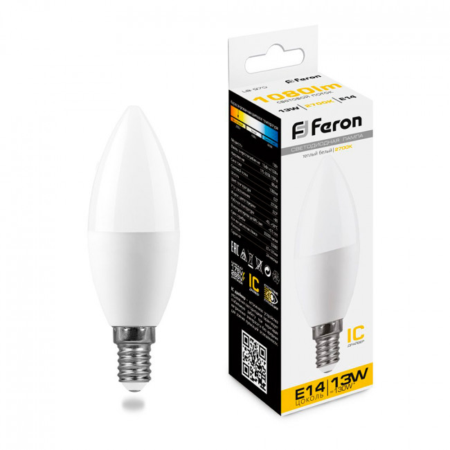Лампа светодиодная Feron LB-970 Свеча E14 13W 175-265V 2700K, артикул FERON 38107