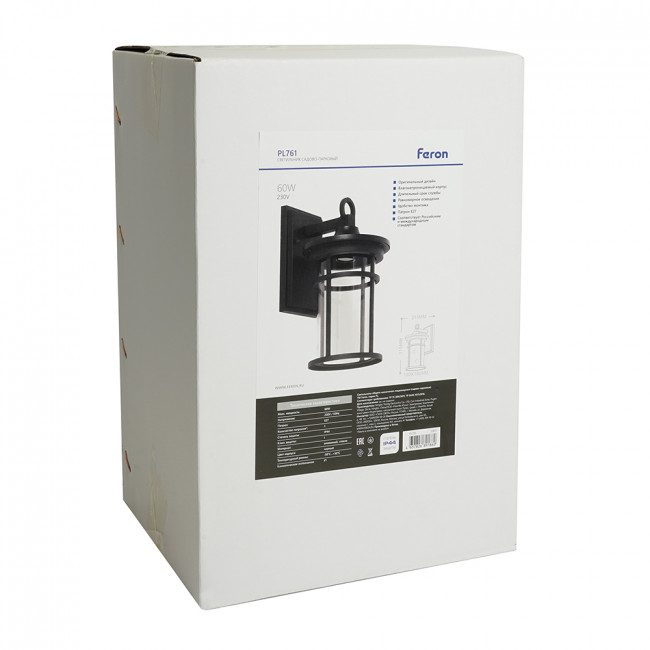 Светильник садово-парковый Feron PL761 на стену вниз 60W 230V E27, черный, артикул FERON 51817 Светильник садово-парковый Feron PL761 на стену вниз 60W 230V E27, черный, артикул FERON 51817