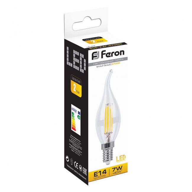 Лампа светодиодная Feron LB-67 Свеча на ветру E14 7W 230V 2700K, артикул FERON 25727