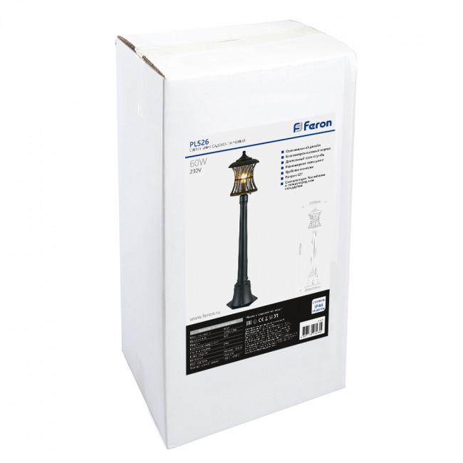 Светильник садово-парковый Feron PL526  столб 60W E27 230V, черный, артикул FERON 11621