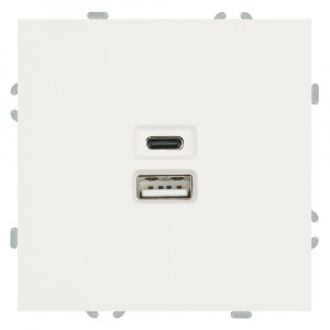 Розетка 2-местная USB + Type C (механизм), STEKKER, 250В, 20W, серия Эмили, RST10-5115-01, белый фарфор, soft touch
