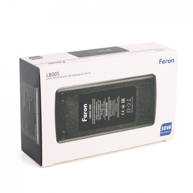 Трансформатор электронный для светодиодной ленты 30W 12V (драйвер), LB005 FERON, артикул FERON 21489