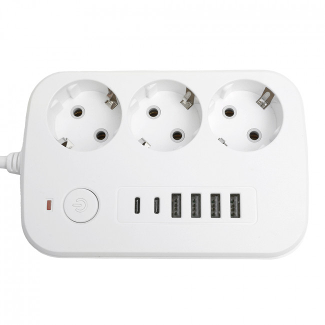 Удлинитель 3-местный c/з 3x1 мм2, 3 м, 250В, 10А, 4USB+2Type-C 2,4А, серия Home plus, белый STEKKER HM09-36-02, артикул STEKKER 49979