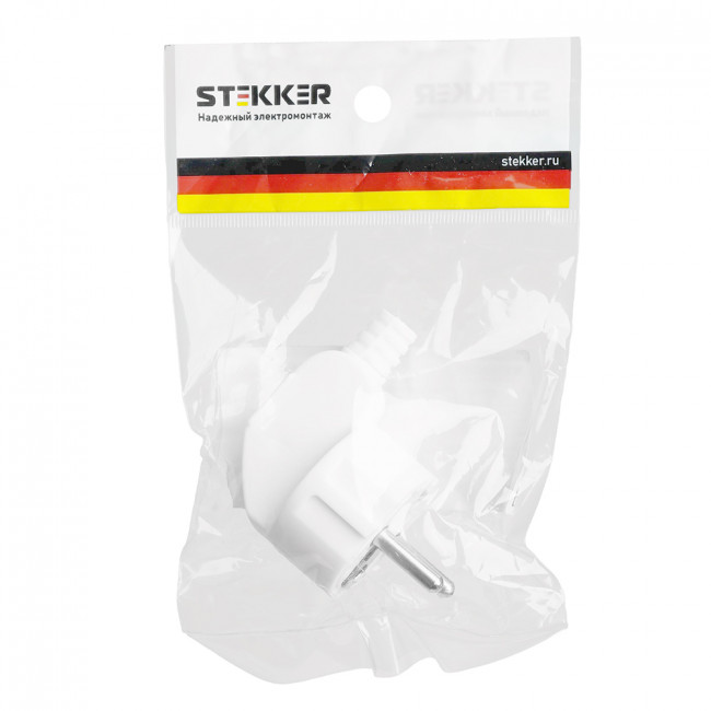 Вилка угловая с/з STEKKER, PPG16-41-202, пластик, 250В, 16A, IP20, белый, артикул STEKKER 32850 Вилка угловая с/з STEKKER, PPG16-41-202, пластик, 250В, 16A, IP20, белый, артикул STEKKER 32850