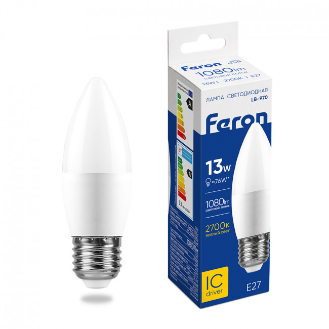 Лампа светодиодная Feron LB-970 Свеча E27 13W 175-265V 2700K, артикул FERON 38110