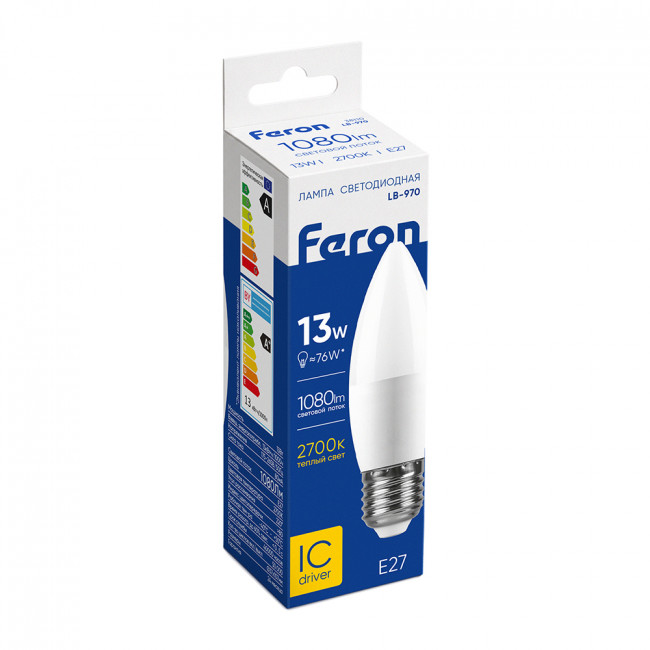 Лампа светодиодная Feron LB-970 Свеча E27 13W 175-265V 2700K, артикул FERON 38110