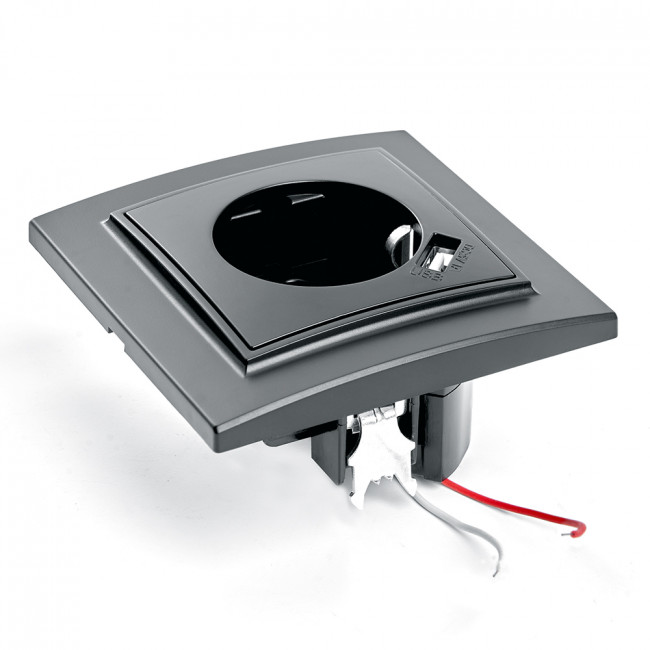 Розетка 1-местная c/з и с USB STEKKER, PST16-9011-03, 250В, 16А, с защитной шторкой, серия Эрна, черный, артикул STEKKER 39480