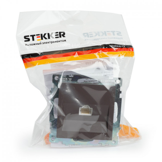 Розетка компьютерная 1-местная RJ-45 (механизм), STEKKER GLS00-7107-04, серия Катрин, шоколад, артикул STEKKER 49023 Розетка компьютерная 1-местная RJ-45 (механизм), STEKKER GLS00-7107-04, серия Катрин, шоколад, артикул STEKKER 49023