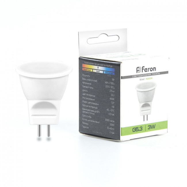 Лампа светодиодная Feron LB-271 MR11 G5.3 3W 230V 4000K, артикул FERON 25552