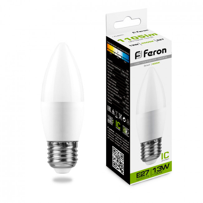 Лампа светодиодная Feron LB-970 Свеча E27 13W 175-265V 4000K, артикул FERON 38111