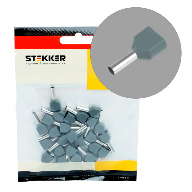 LD406-0508 Наконечник штыревой втулочный изолированный НШВИ(2) 0,5-8 (DIY упаковка 25 шт), артикул STEKKER 50709 LD406-0508 Наконечник штыревой втулочный изолированный НШВИ(2) 0,5-8 (DIY упаковка 25 шт), артикул STEKKER 50709