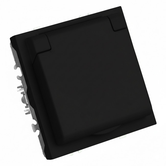 Розетка 1-местная с крышкой с защ. штор, STEKKER, с/з, IP42, 250В, 16А, серия Эмили, RST16-5112-05, черный уголь, soft touch, артикул STEKKER 49855