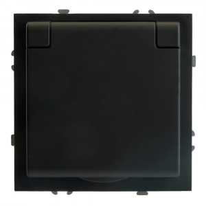 RST16-5113-05 Розетка 1-местная с крышкой с защ. штор STEKKER, б/з, IP42, 250В, 16А, серия Эмили, RST16-5113-05, черный уголь, soft touch
