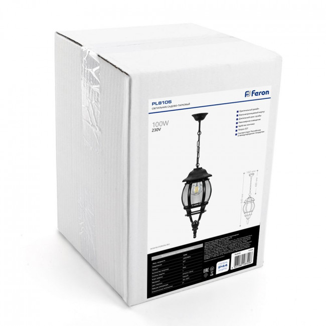 Светильник садово-парковый Feron 8105/PL8105 восьмигранный на цепочке 100W E27 230V, черный, артикул FERON 11104 Светильник садово-парковый Feron 8105/PL8105 восьмигранный на цепочке 100W E27 230V, черный, артикул FERON 11104