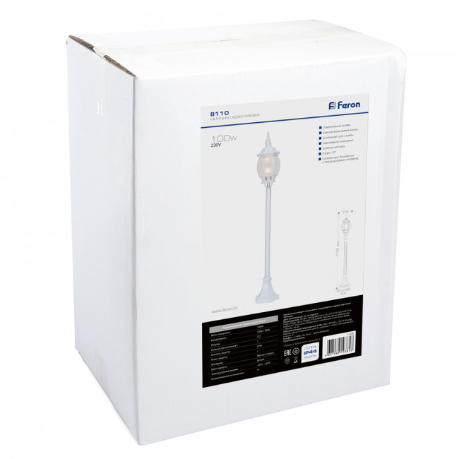 Светильник садово-парковый Feron 8110/PL8110 столб 100W E27 230V, белый, артикул FERON 11105