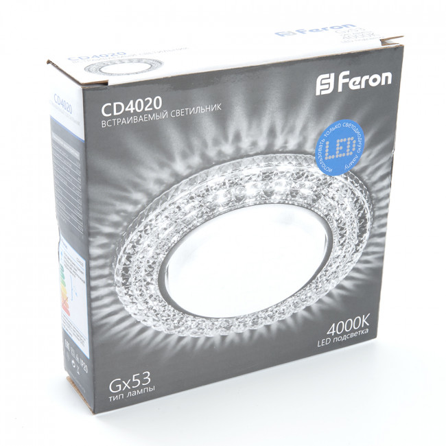 Светильник встраиваемый с белой LED подсветкой Feron CD4020 потолочный GX53 без лампы прозрачный, артикул FERON 29473