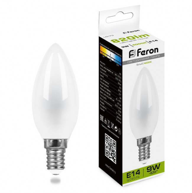 Лампа светодиодная Feron LB-73 Свеча E14 9W 230V 4000K, артикул FERON 25957