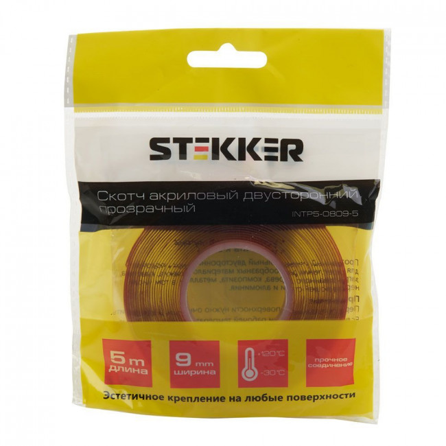 Скотч акриловый двусторонний STEKKER INTP5-0809-5 0,8*9 мм,длина 5м, прозрачный , красная подложка, артикул STEKKER 39144 Скотч акриловый двусторонний STEKKER INTP5-0809-5 0,8*9 мм,длина 5м, прозрачный , красная подложка, артикул STEKKER 39144