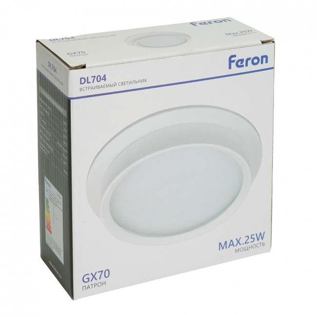 Светильник встраиваемый Feron DL704 потолочный GX70 белый круг IP44, артикул FERON 51105