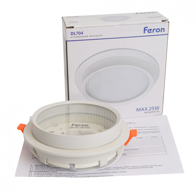 Светильник встраиваемый Feron DL704 потолочный GX70 белый круг IP44, артикул FERON 51105