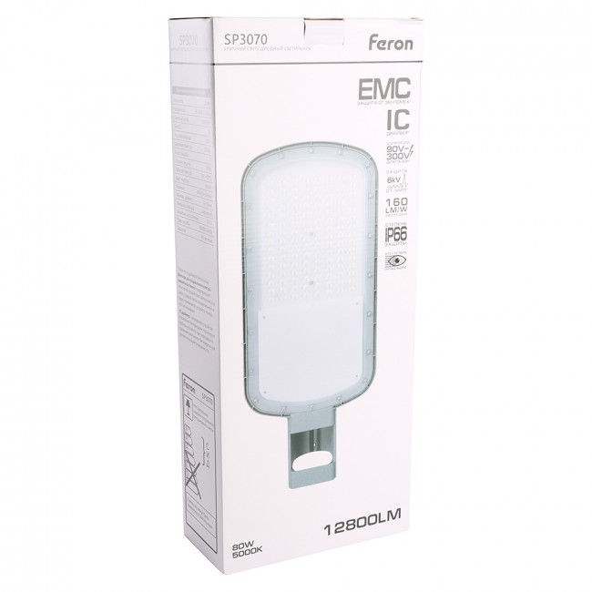 Светодиодный уличный консольный светильник Feron SP3070 80W 5000K AC90-300V, серый, артикул FERON 51799