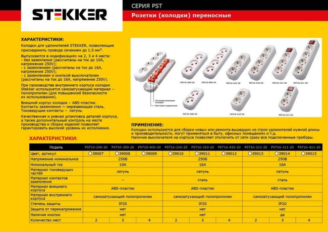 Розетка (колодка) переносная разборная 4-местная с/з STEKKER, PST16-410-20, с выключателем, 250В, 16A, IP20, белый, артикул STEKKER 39015 Розетка (колодка) переносная разборная 4-местная с/з STEKKER, PST16-410-20, с выключателем, 250В, 16A, IP20, белый, артикул STEKKER 39015